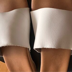 DONNA TOSCANO WOODEN WHITE LEATHER STUDDED SLIDES SANDALS extra photos